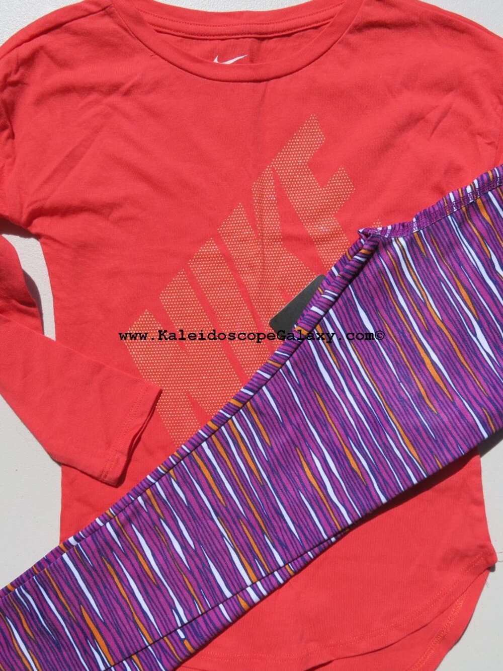 Nike Girls Size 5 - Dri-fit leggings with long sleeve shirt ~ Purple Orange